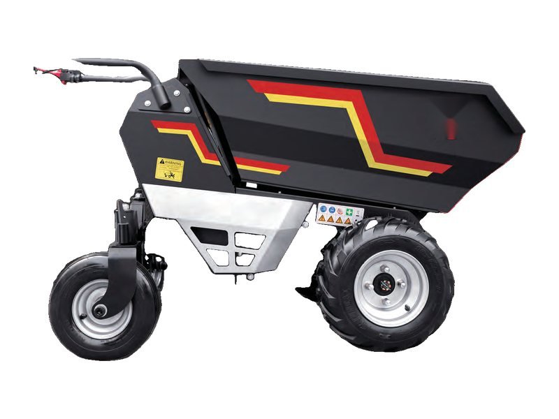 Mini dumper elétrico com caixa basculante e rodas pneumáticas